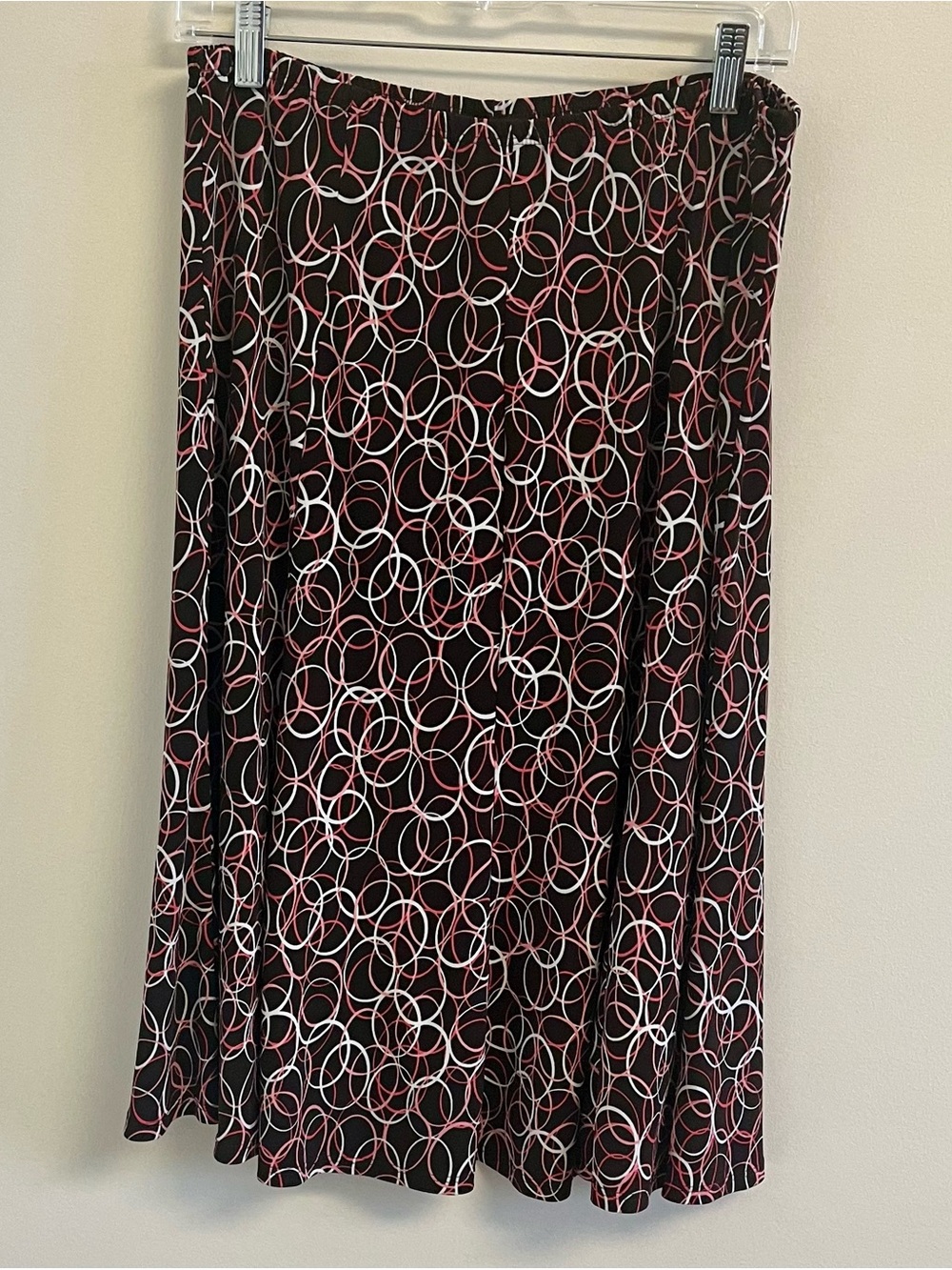 Womens Skirt Careerwear XL Elastic Waist Brown Pink White Geometric Print